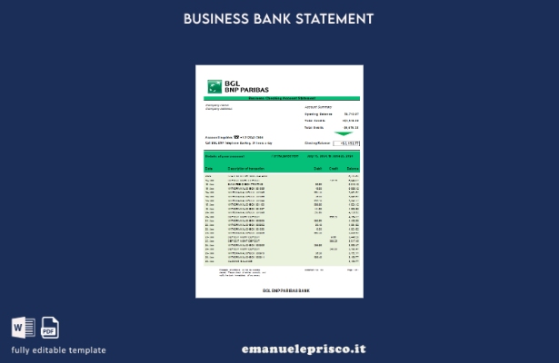 stile verificato BGL BNP Paribas estratto conto aziendale modello Word e PDF mod